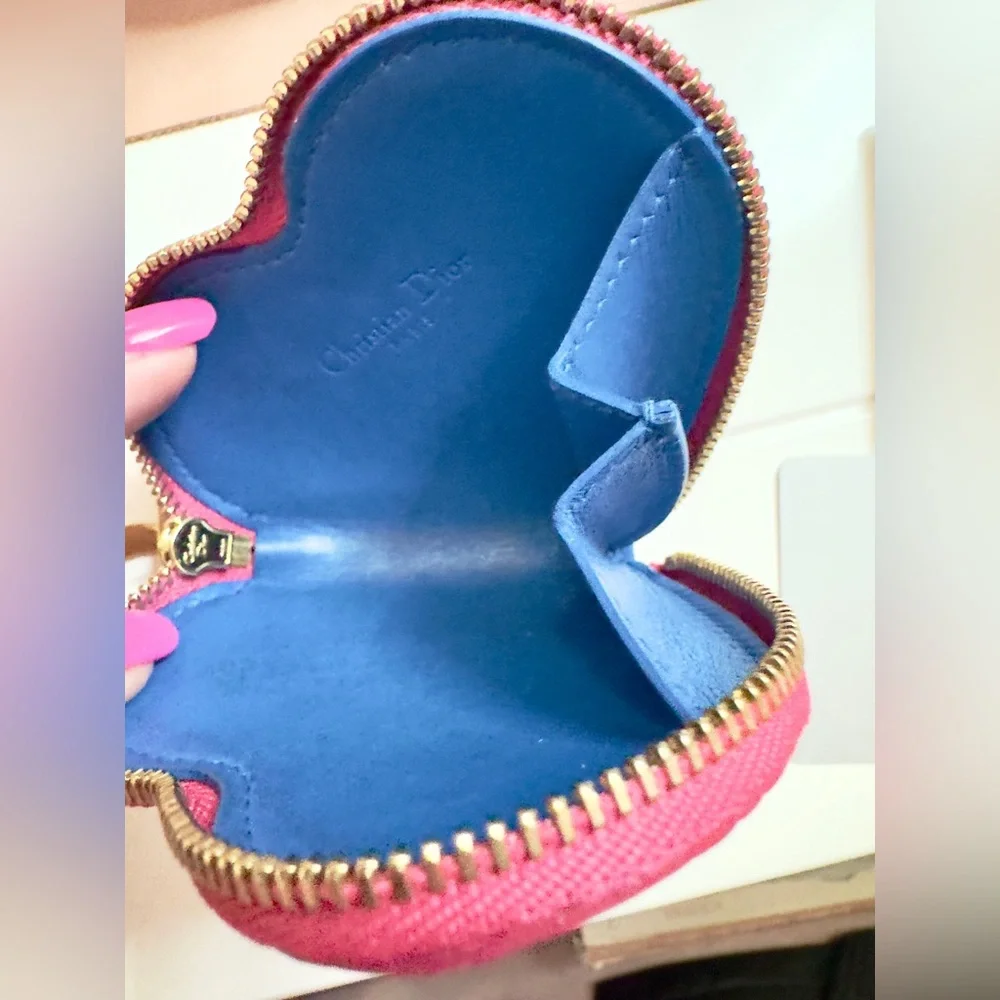 Dior Pink Quilted Heart Coin Wallet